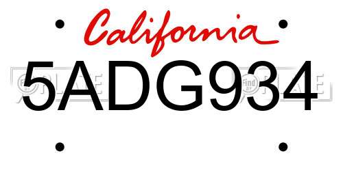 5ADG934 California License Plate