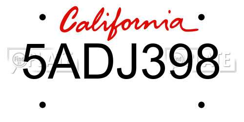 5ADJ398 California License Plate