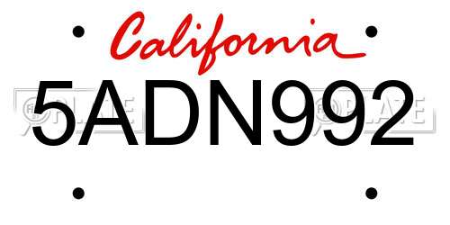5ADN992 California License Plate
