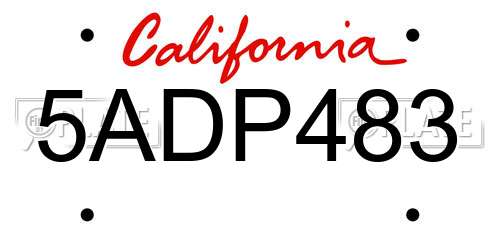5ADP483 California License Plate