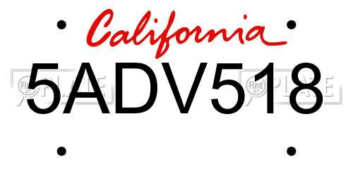 5ADV518 California License Plate