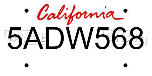 5ADW568 California License Plate