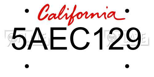 5AEC129 California License Plate