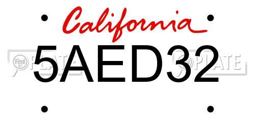 5AED32 California License Plate