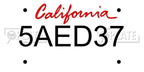 5AED37 California License Plate