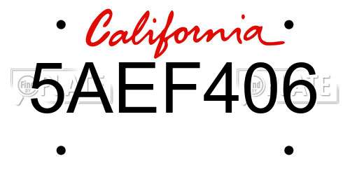 5AEF406 California License Plate