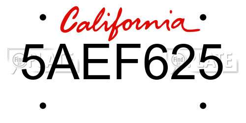 5AEF625 California License Plate