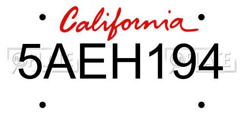 5AEH194 California License Plate
