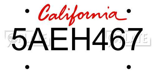 5AEH467 California License Plate