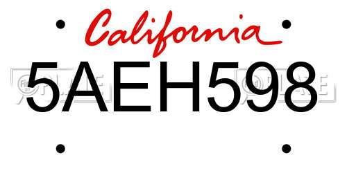 5AEH598 California License Plate