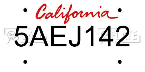 5AEJ142 California License Plate