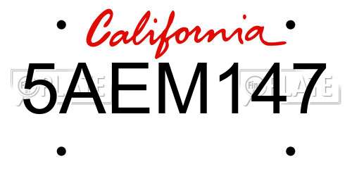 5AEM147 California License Plate