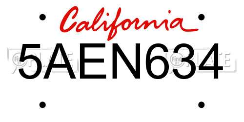 5AEN634 California License Plate