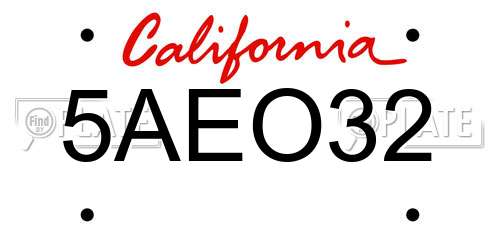 5AEO32 California License Plate