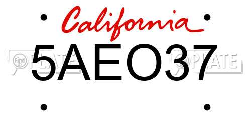 5AEO37 California License Plate
