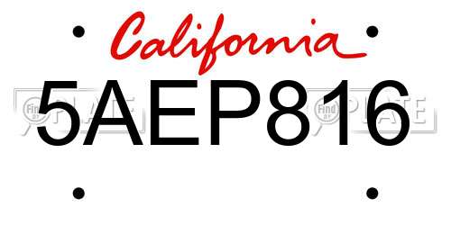 5AEP816 California License Plate