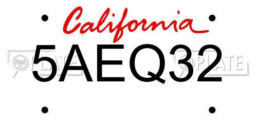 5AEQ32 California License Plate
