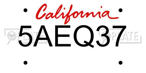 5AEQ37 California License Plate