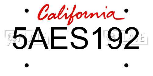 5AES192 California License Plate