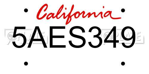 5AES349 California License Plate