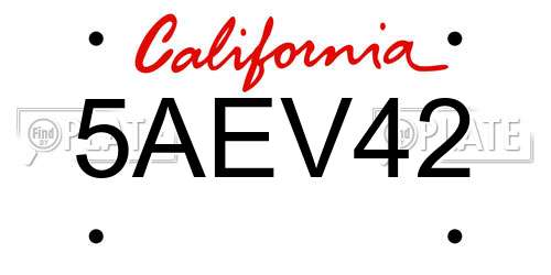 5AEV42 California License Plate