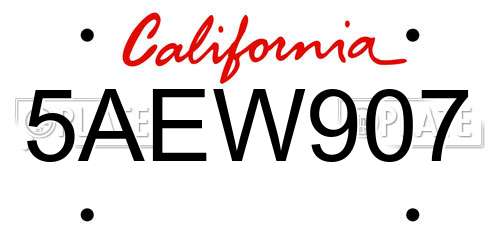 5AEW907 California License Plate