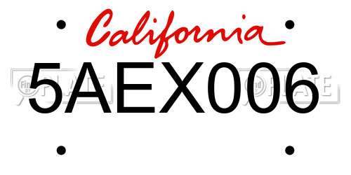 5AEX006 California License Plate