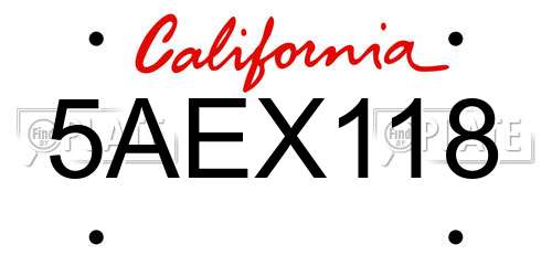 5AEX118 California License Plate