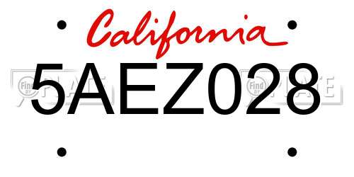 5AEZ028 California License Plate