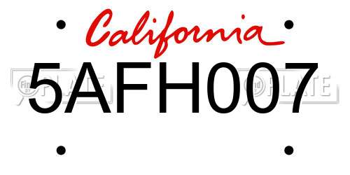 5AFH007 California License Plate