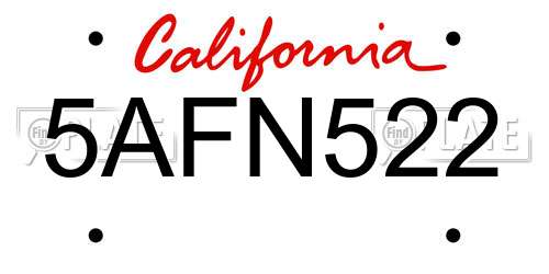 5AFN522 California License Plate