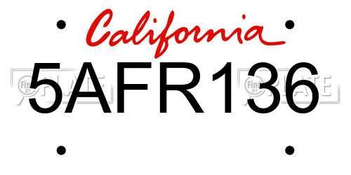5AFR136 California License Plate