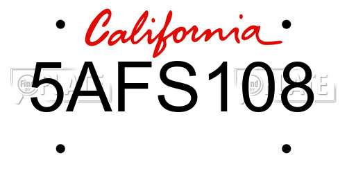 5AFS108 California License Plate