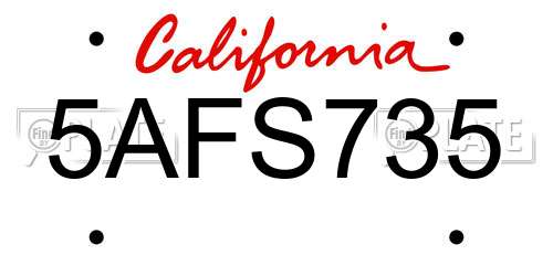 5AFS735 California License Plate