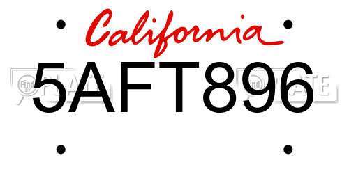5AFT896 California License Plate