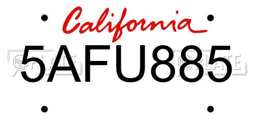 5AFU885 California License Plate