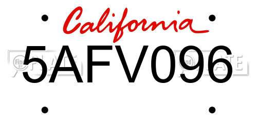 5AFV096 California License Plate