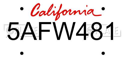 5AFW481 California License Plate