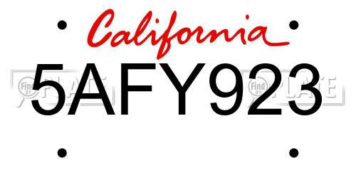 5AFY923 California License Plate