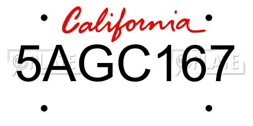5AGC167 California License Plate