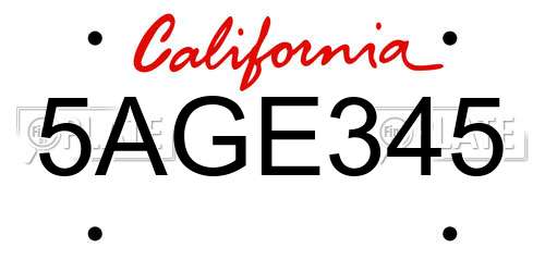 5AGE345 California License Plate