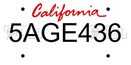 5AGE436 California License Plate