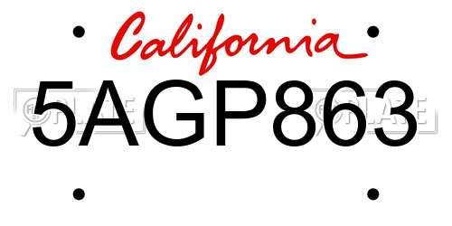 5AGP863 California License Plate