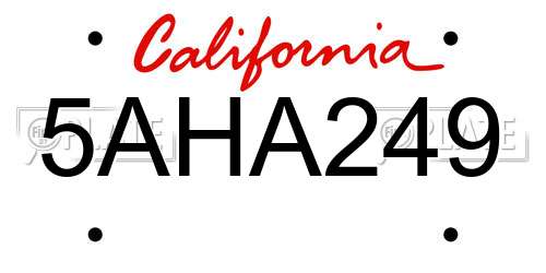 5AHA249 California License Plate