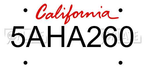 5AHA260 California License Plate