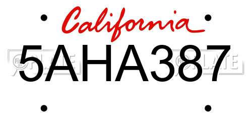 5AHA387 California License Plate