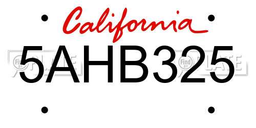 5AHB325 California License Plate