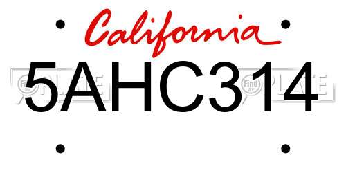 5AHC314 California License Plate