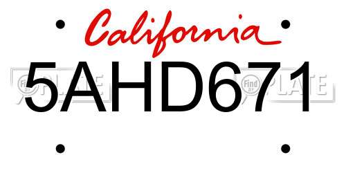 5AHD671 California License Plate