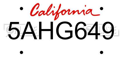 5AHG649 California License Plate